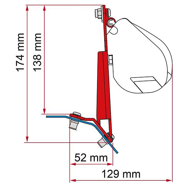 Zeichnung des Adapters für F35Pro-Markisen und F43Van-Markisen für den Ford Custom.
